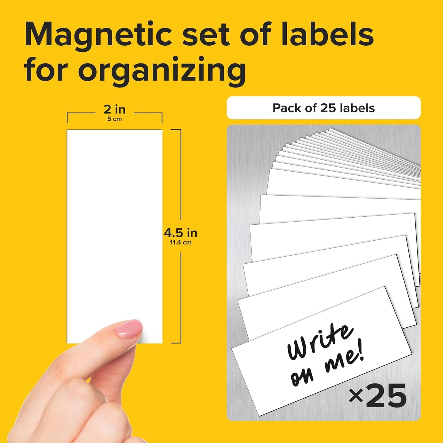 Dry Erase Magnetic Labels - Reusable Sticky Notes - Magnetic Notepads for Refrigerator (White, 25)