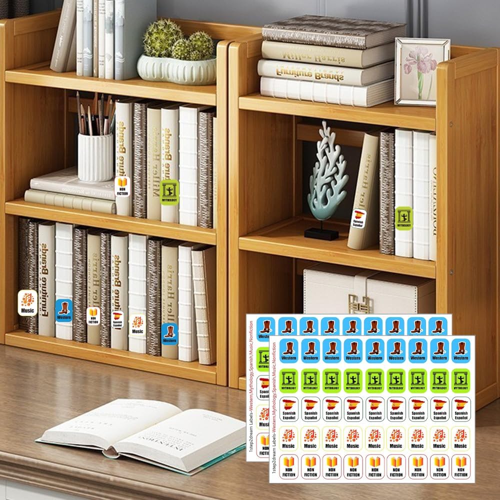 Genre Book Spine Labels for Library | Classroom Library Classification Stickers 450pcs | Nonfiction,Western,Mythology,Spanish,Music