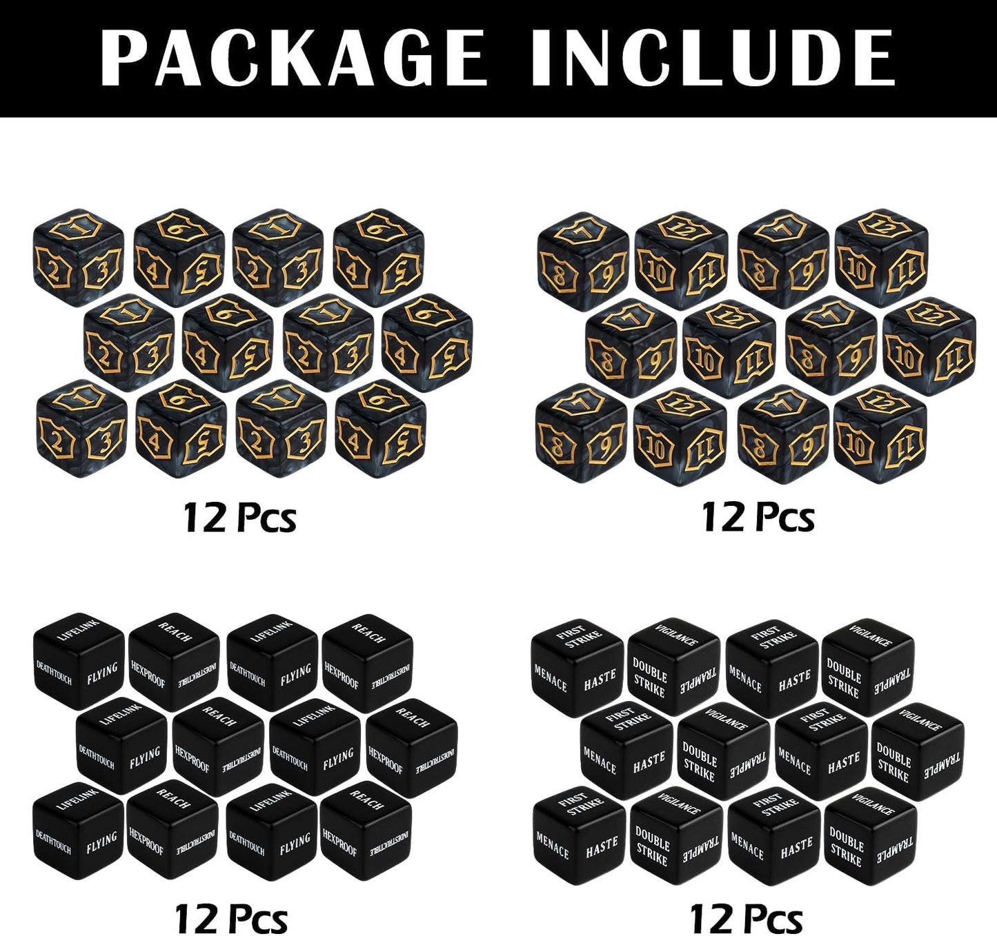 48 Pcs Abilities Keywords Counter Dice Black Shield MTG Dice Counters Bulk Buff Tokens D6 Dice Set for Magic The Gathering, MTG, TCG, Card Games Accessories