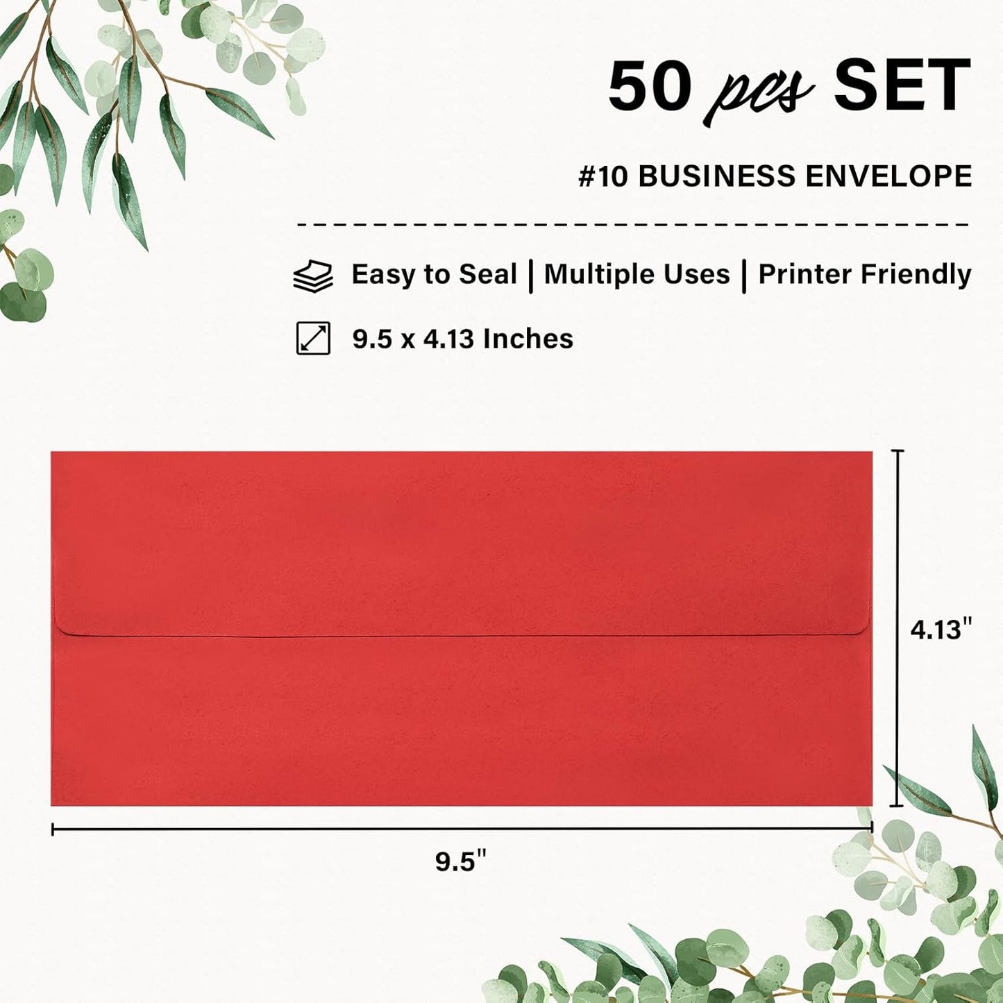 50 Pack #10 Business Envelopes, Self Seal Standard Christmas Red Envelopes for Secure Business & Legal Mailing, Office, Checks, Letter, Invoices, 4 1/8 x 9 1/2 Inches