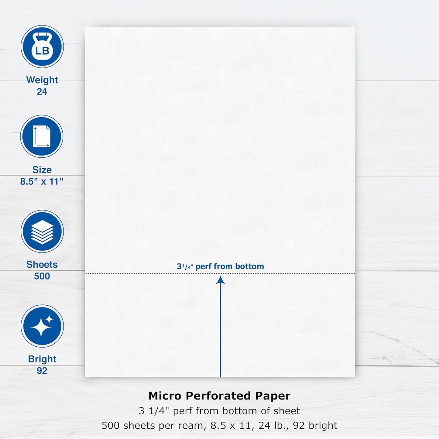 PrintWorks Professional 3 1/4" Horizontal Perforated Paper 8.5” x 11” - Perfect For W-2, 1099, & Statement Use - Made in the USA - 500 Sheets - 20 lb - Printer Compatible - White (04115)