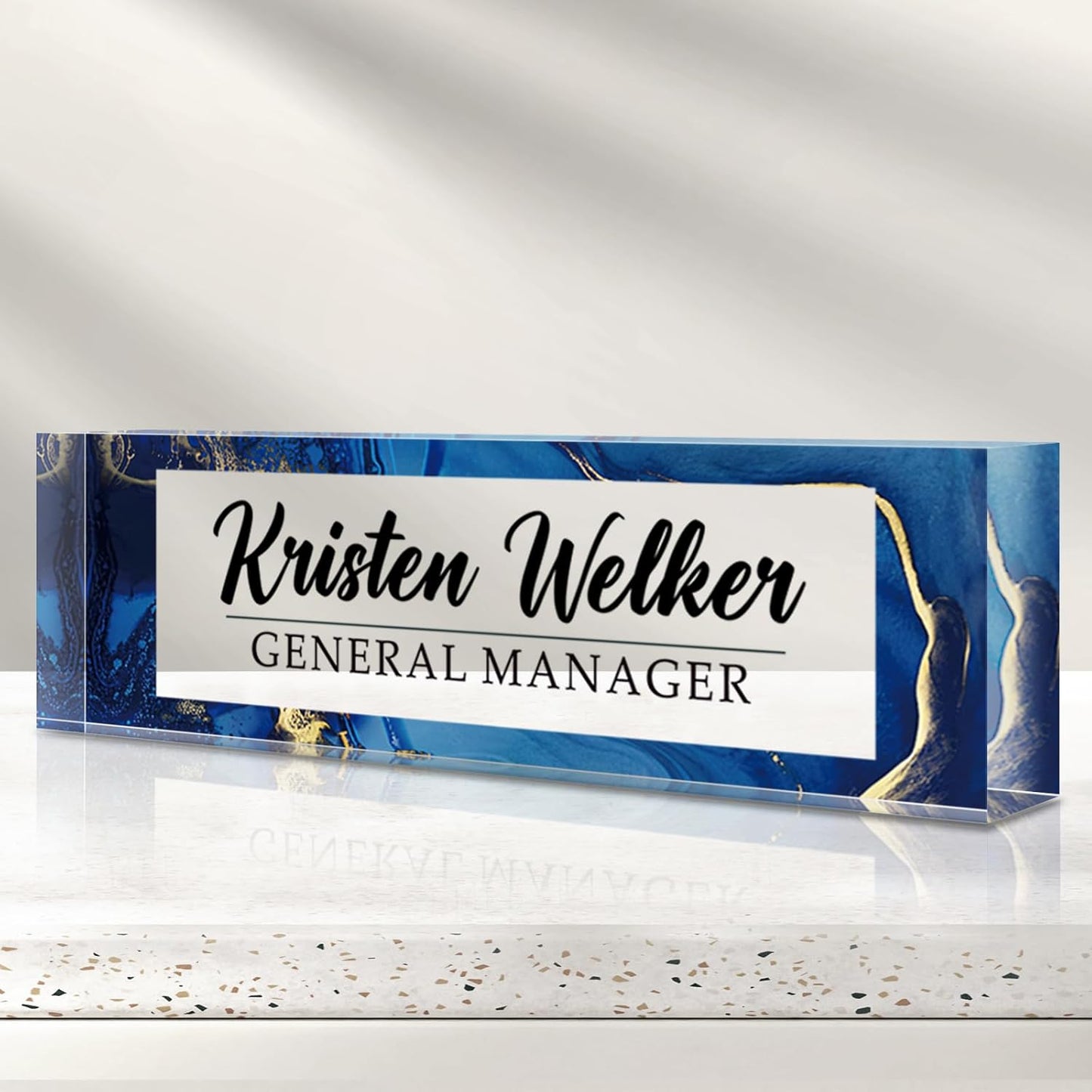 Personalized Name Plate for Desk - Custom Engraved Name Plates for Man - Boss Day Gifts for Boss - Acrylic Office Decor Appreciation Gifts for Teacher Nurse Coworker Social Worker (Navy)