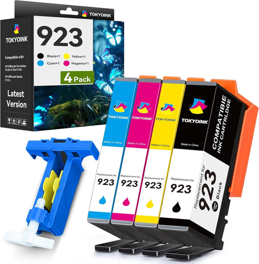 923 Ink Cartridges Combo Pack Replacement for HP 923e 923 923XL Ink Cartridges Work for OfficeJet 8120 8122e 8123 OfficeJet Pro 8130 8135e 8138e 8139e Printer Without Chip (4 Pack)