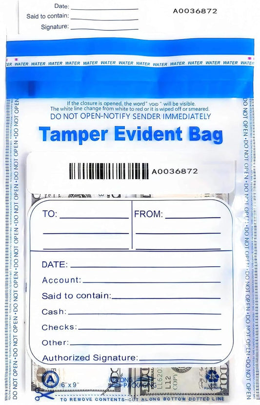 100Pcs 6"x9" Clear Plastic Bank Deposit Bag - Tamper Evident Security Bags -Transparent Cash Money Bags with High Level Security Seal