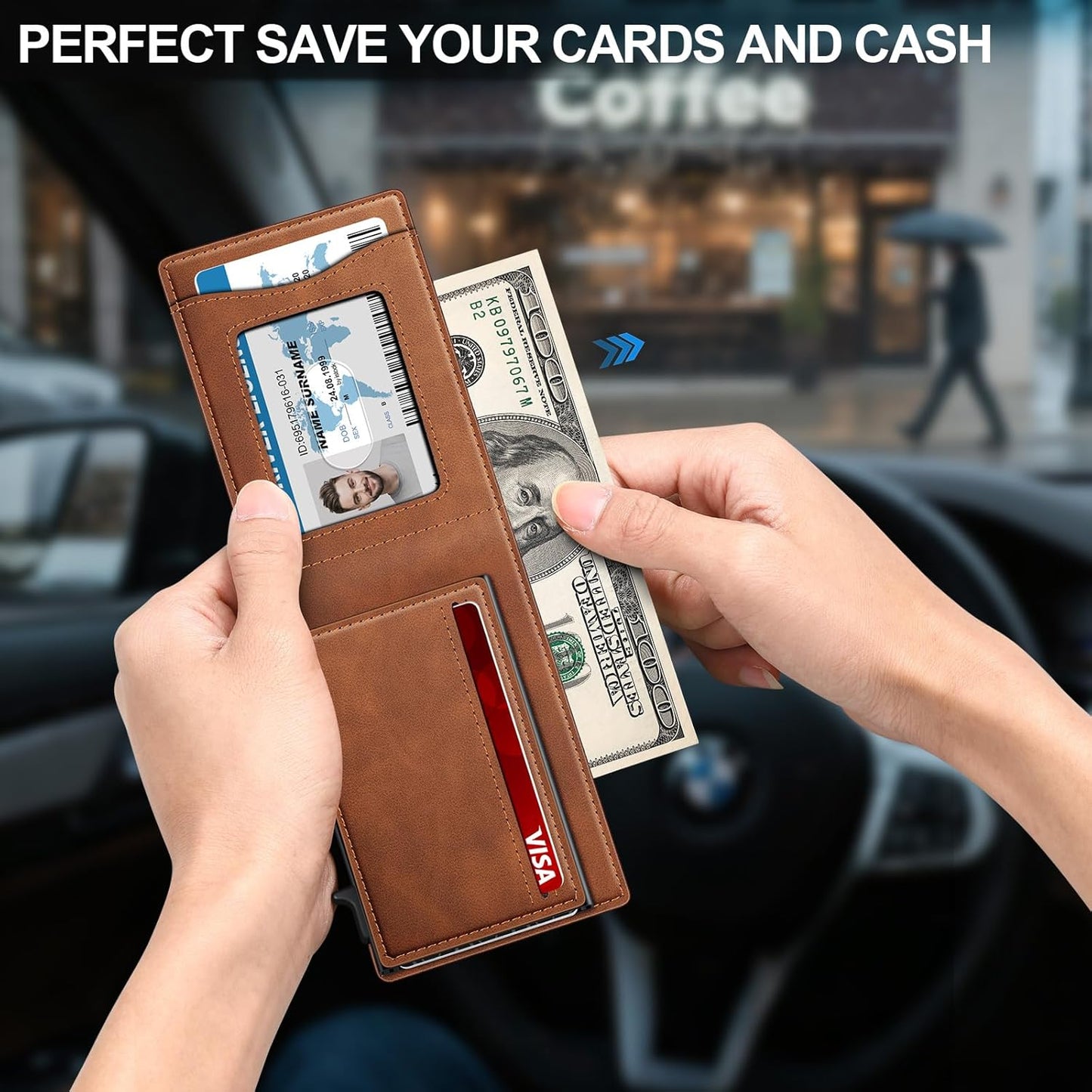 Wallet for Men Wallet with Slim Pop Up Card Holder for 12-14 Cards, RFID Blocking Bifold Minimalist Smart Wallet, Credit Card Holder with ID Window & Cash Slot, Compact Metal Card Case, Gifts for Men