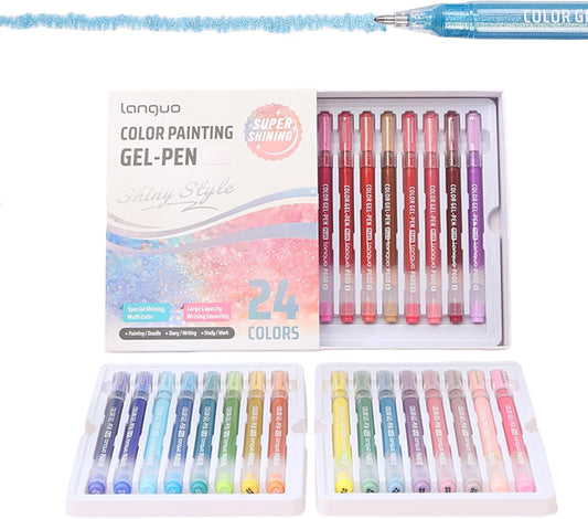 Glitter Gel Pen 24 Color, Vibrant Sparkle Gel Pens for Adult Coloring Books Drawing Doodling, 1.0mm Colored Gel Pens for Kids Adults DIY Birthday Cards