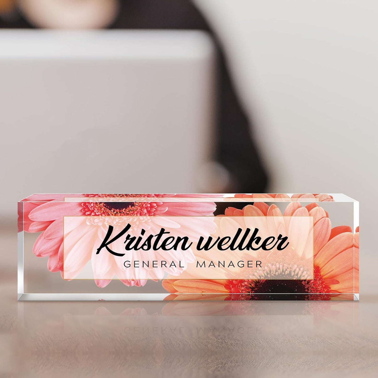 Desk Name Plate Personalized, Premium African Daisy Acrylic Desk Name Plate, Personalized Name Plate for Desk, Office Decor for Women or Men Coworkers, Boss, Employee, Teacher