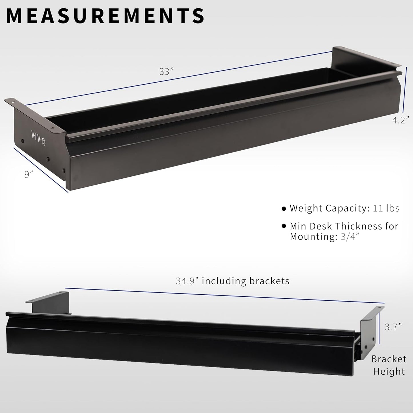 VIVO 33 inch Under Desk Slide Out Drawer without Shell, Home Office Storage Organizer, Black, DESK-AC03A-33B