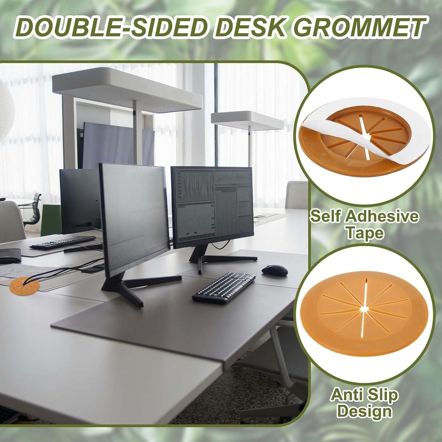 PATIKIL Desk Grommet 2-1/16", 8 Pcs Round Cable Grommet Cord Hole Cover with Adhesive Tape Flexible Table Wire Organizer for Office Home Table Countertop, Light Brown