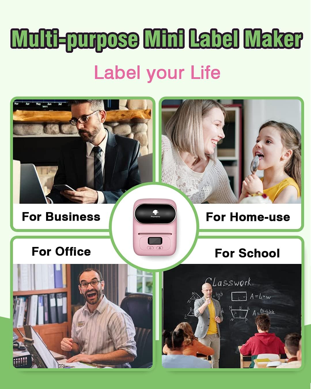 Phomemo M110 Label Maker Machine- with 3 Label Bluetooth Label Maker for for Business Labeling, Barcode, Office, Cable, Retail, with Fonts Choose, Icons, Templates, Pink
