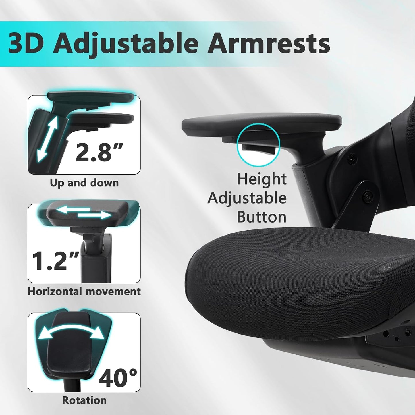 CLATINA Swivel Executive Chair, Adjustable Ergonomic Computer Chair with 3D Armrest and Lumbar Support, Mesh Backrest Task Chair for Home Office Conference Room