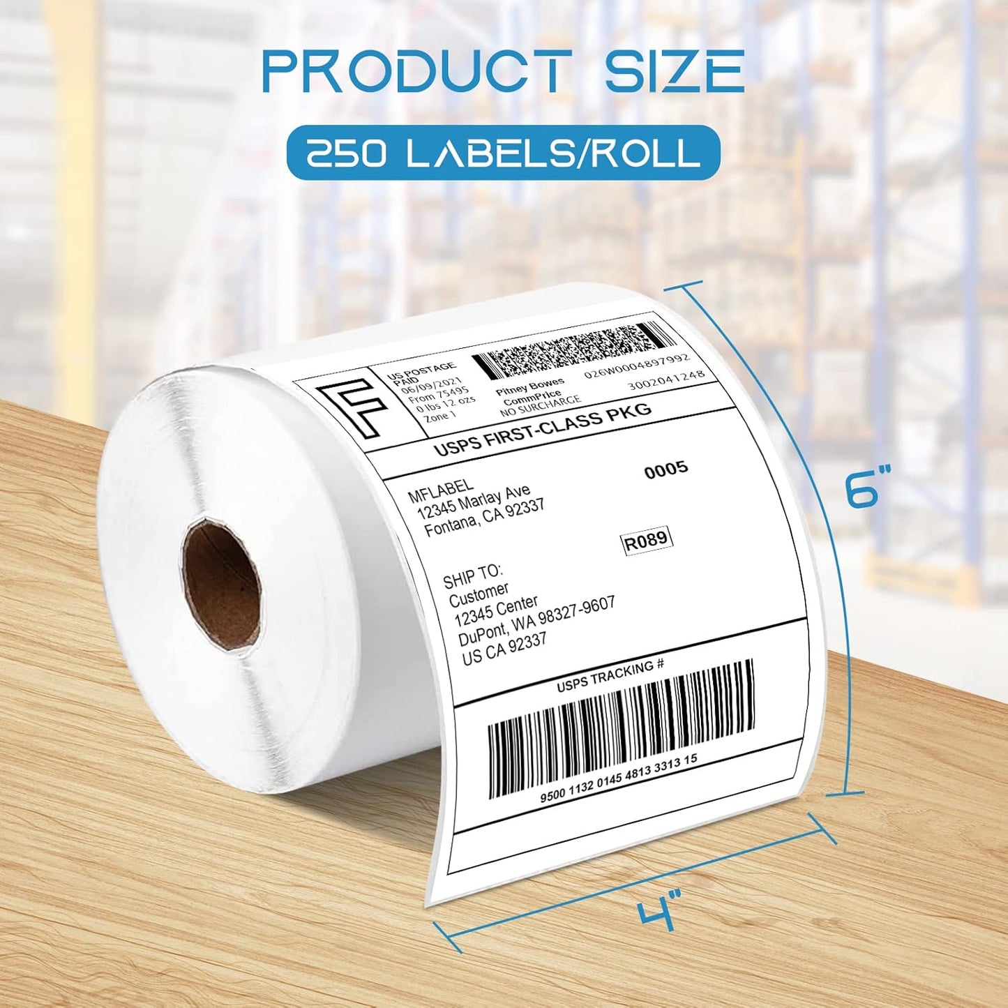 MFLABEL 4"x6" Direct Thermal Shipping Labels (4 Rolls of 250) - 1000 Total Labels Compatible with Zebra 2844, 2844z, 2843 & Eltron Printers | Strong Adhesive for UPS, USPS, FedEx, DHL, Amazon, Ebay