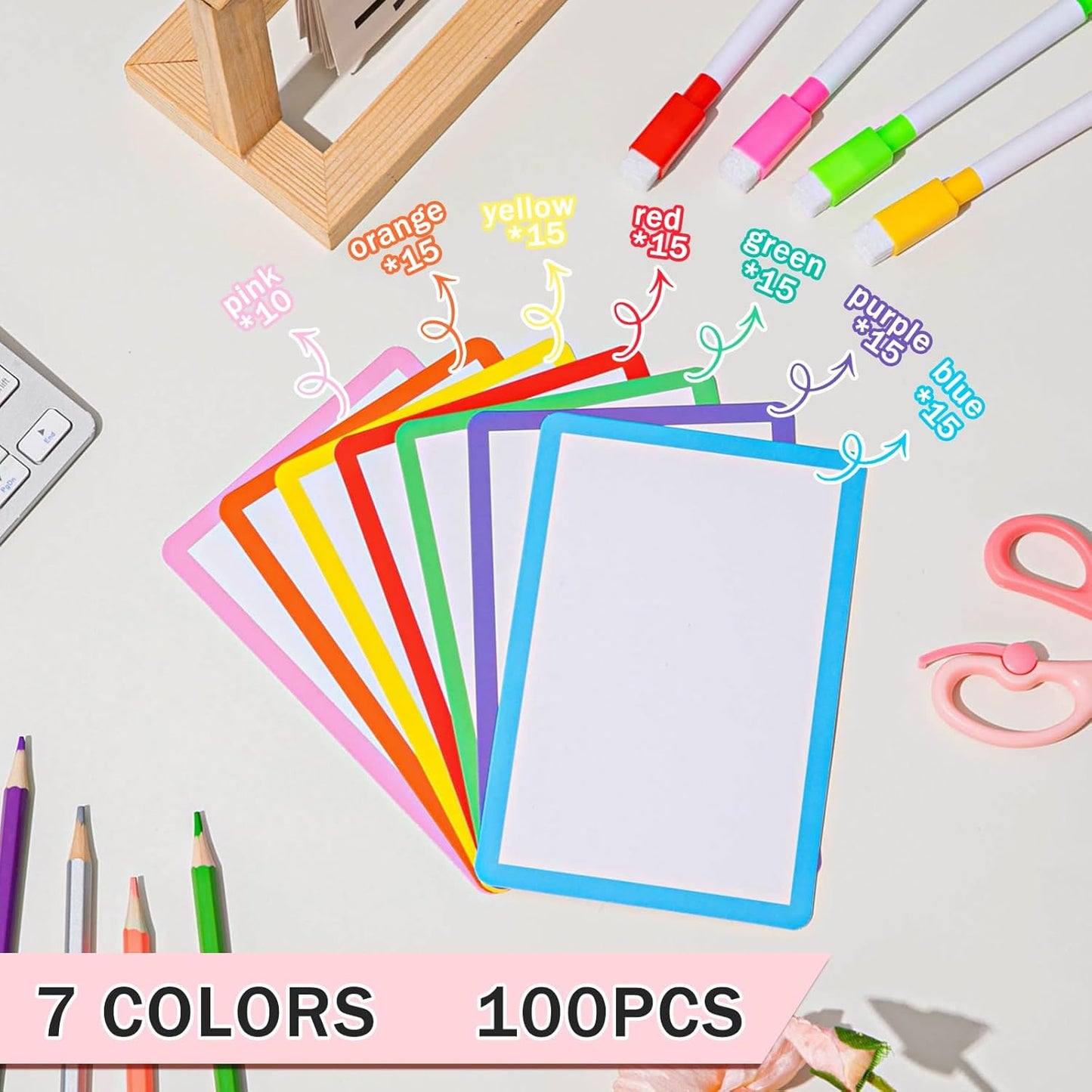 Harloon 100 Pcs Dry Erase Index Cards 4 x 6 Inch Laminated Reusable Dry Erase Note Cards Sheets for Office to Do List (Multicolored)