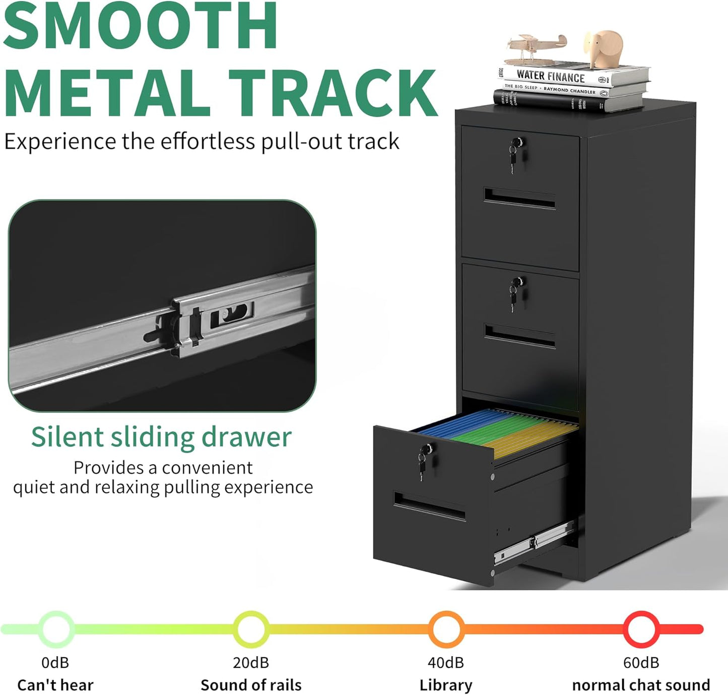 File Cabinet 3 Drawer with Lock, Vertical Filing Cabinets for Home Office, Metal Steel Storage Cabinet for Letter/Legal Size File, Assembly Required(Black)