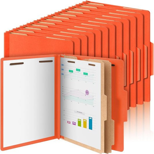 60 Pcs Classification Folders Letter Size, 2 Divider Pressboard File Folders with 3. 5 Inch Expansion, 2 Prongs Fastener, Heavy Duty Office File Organizers for Teachers, Medical (Orange)