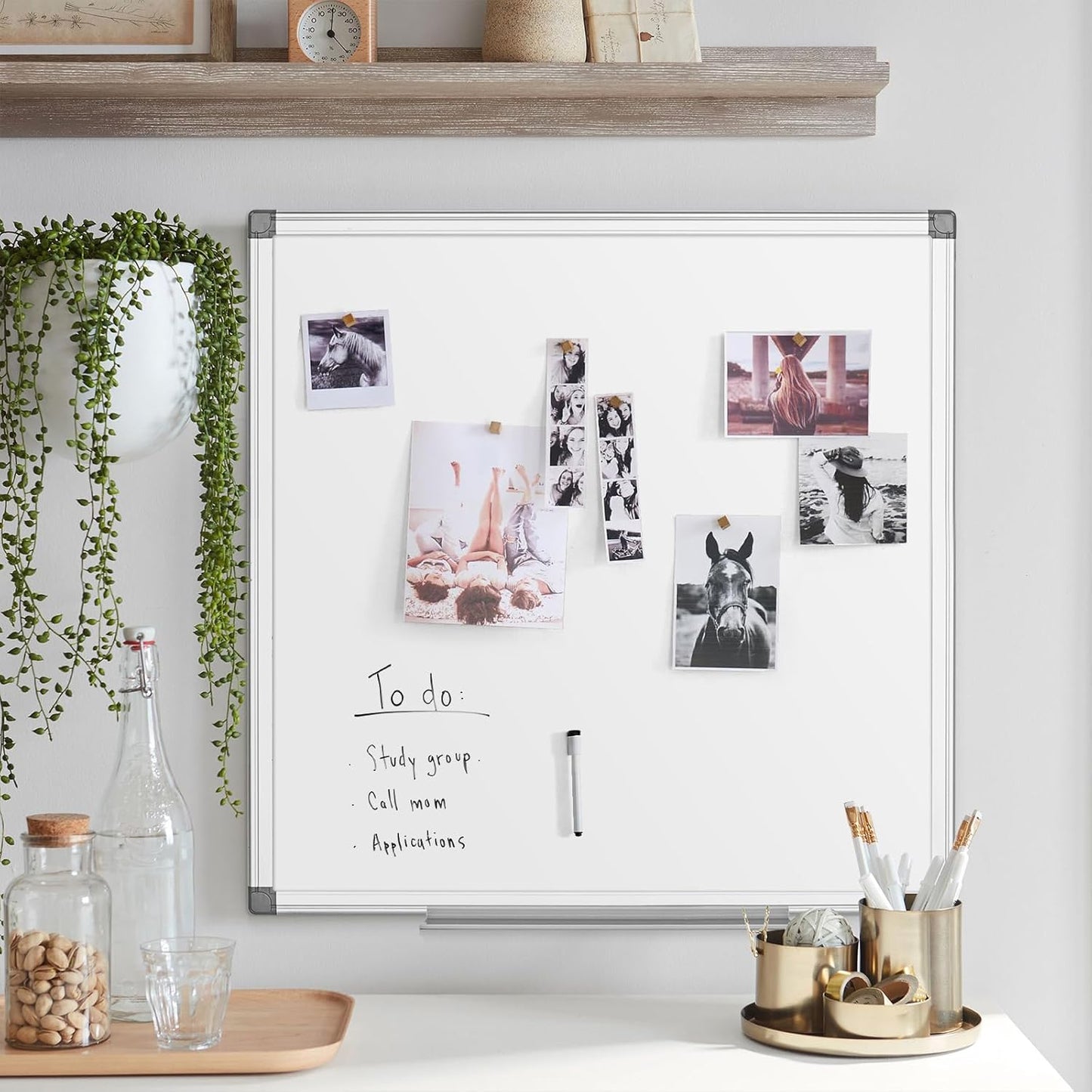 24"x24" Magnetic Whiteboard Wall Mount Dry Erase Board for Home Office, Dorm Room, Cubicle | Square White Board | Space-Saving White Board