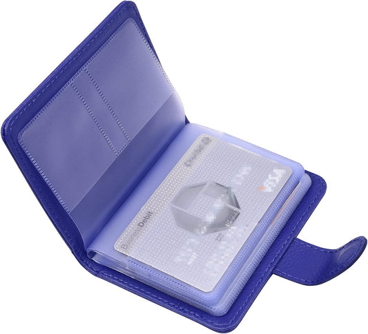 Wisdompro Credit Card Holder, PU Leather Slim RFID Blocking Debit Card Protector Wallet Organizer Case with Magnetic Shut (Build in 20 Card Slot & 7 Small Cells for Memory Cards)-Vertical Blue