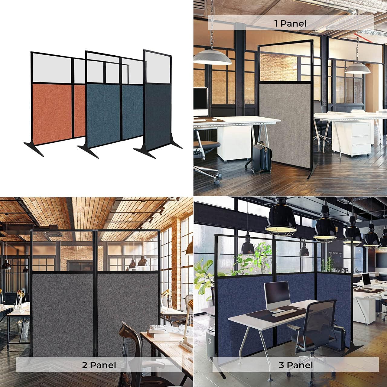 Versare Workstation Partition | Portable Wall Divider | Modern Office Cubicle | Free Standing Privacy Screen | Flexible Work Space | 99" x 70" Red Fabric Panels