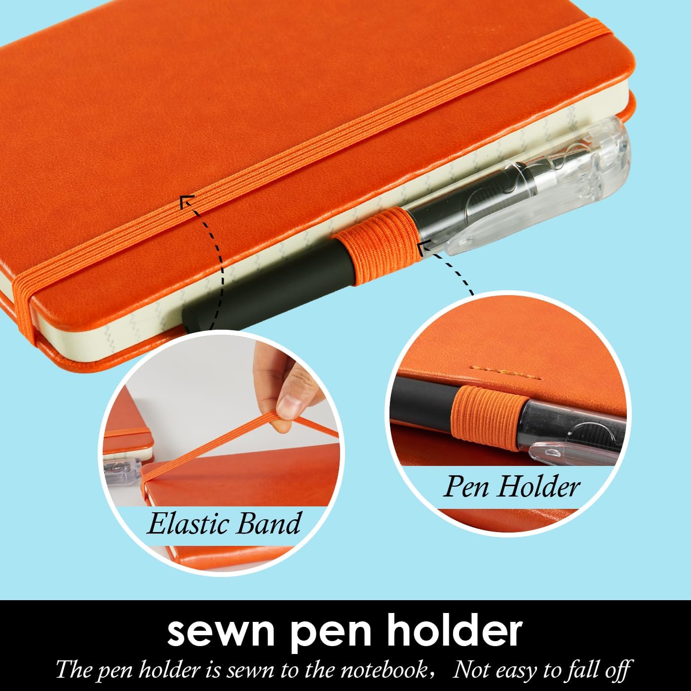 Small Journal Notebook, 3 Pack Mini Pocket Notepads with Pen for Work Writing, Small Leather Note Book Note Pad with 100GSM Premium Paper, No Bleed, 3.7" x 5.7", Orange