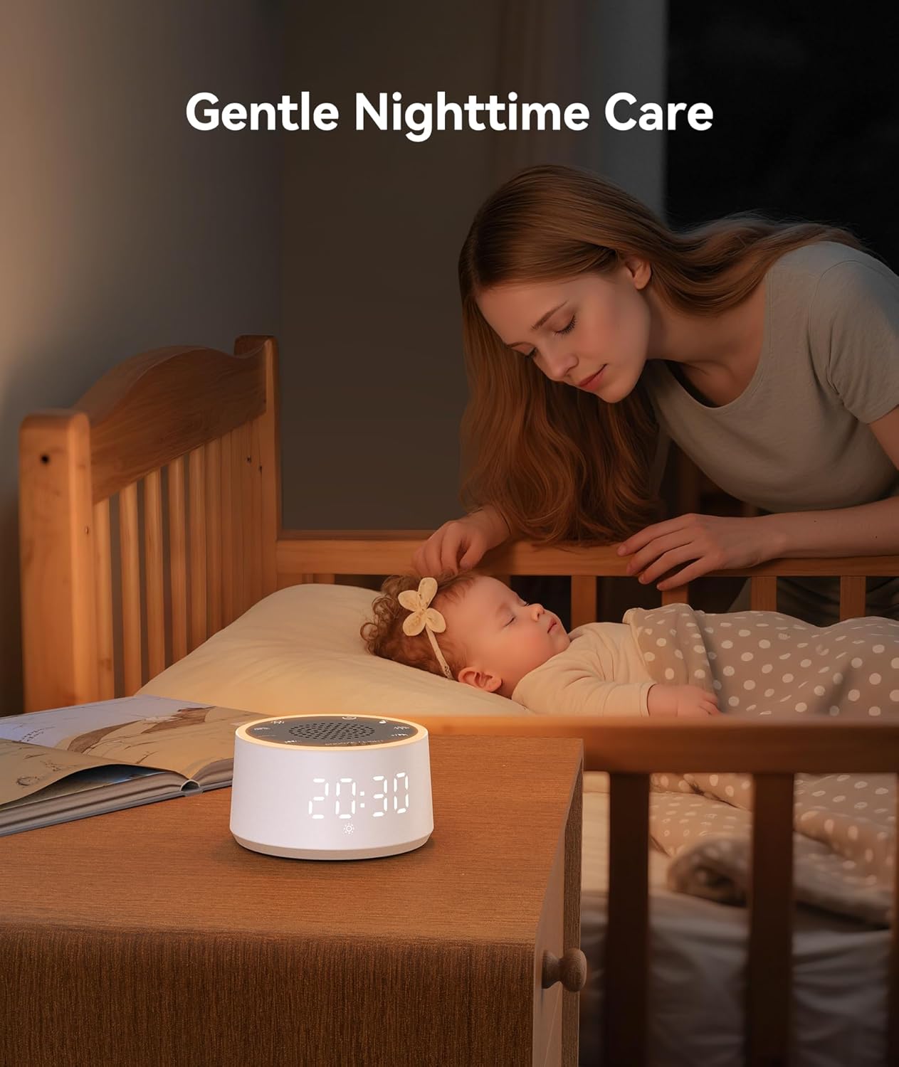 Dreamegg Sound Machine with Nursery Lamp - Sound Machine Baby, Soothing Sounds, Timer, Memory Function, 10 Colour Night Light, White Noise Machine Alarm Clock for Newborn Baby Registry Gift, White