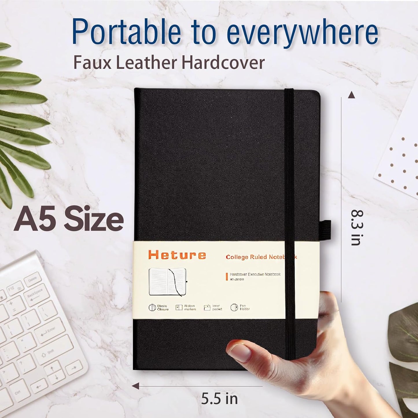 Hardcover Notebooks, A5 Lined Journals Notebook for Writing 160 Pages, 8.2 x 5.5 inch, Classic Ruled Notebooks for College/Work/Travel (Black, 1 Pack)