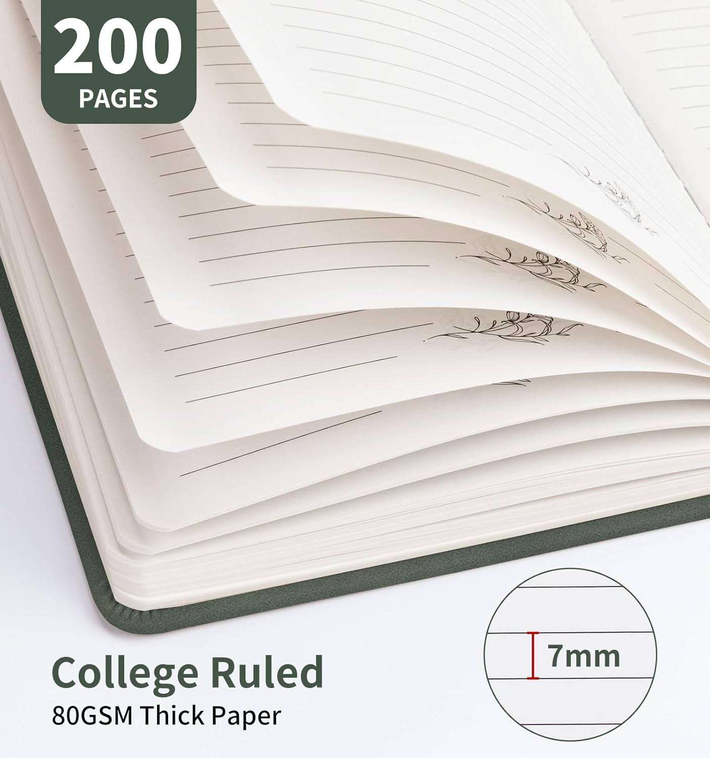 Lined Journal Notebook For Women, 200 Pages A5 Hardcover Leather Journals For Writing College Ruled Notebook For Work School Note Taking Business Diary Notepad 5.7'' X 8.3''-Green