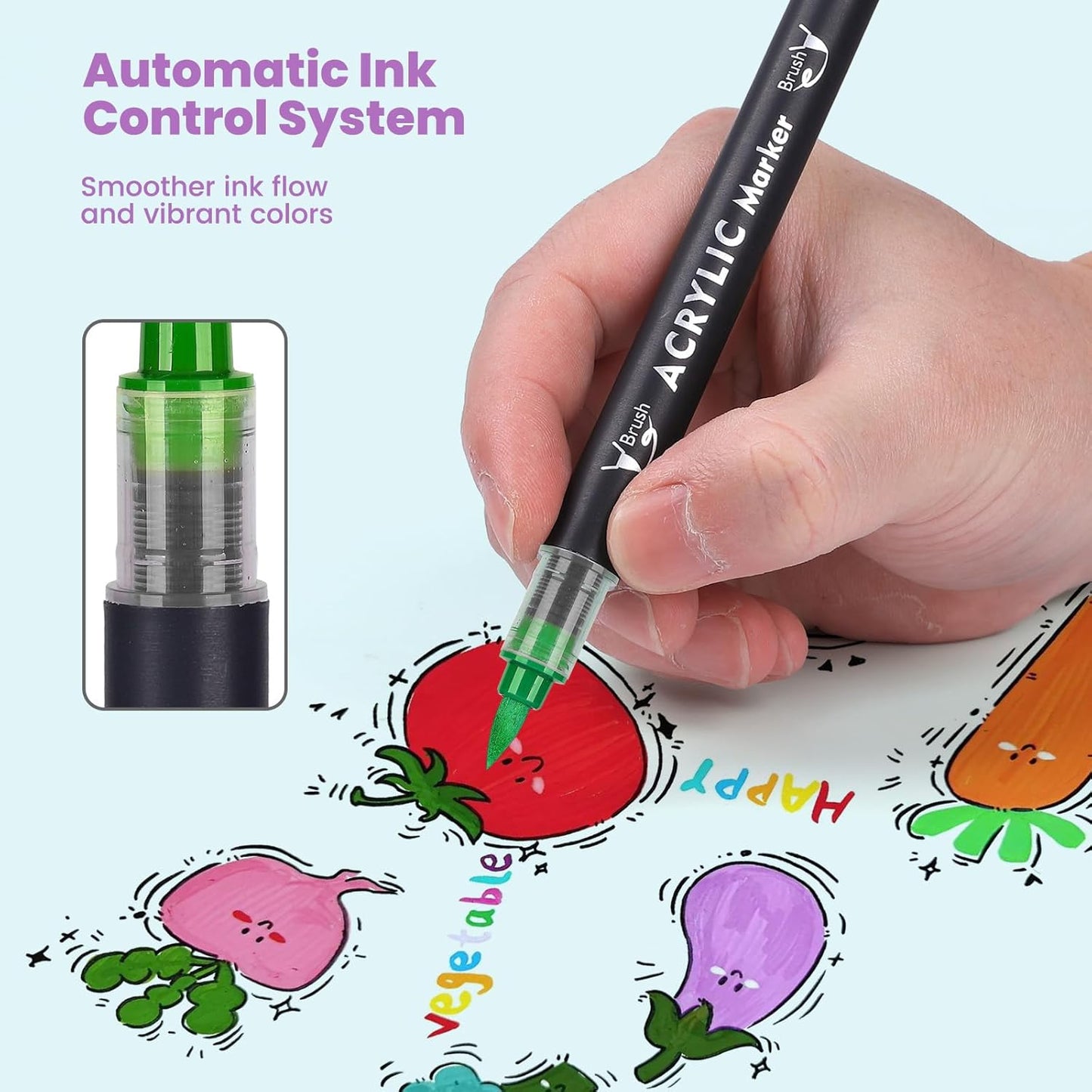 Permanent Acrylic Paint Markers, Brush Tip Art Markers for Kids - Coloring, Painting Rocks & Crafts Supplies, 16color 8pcs