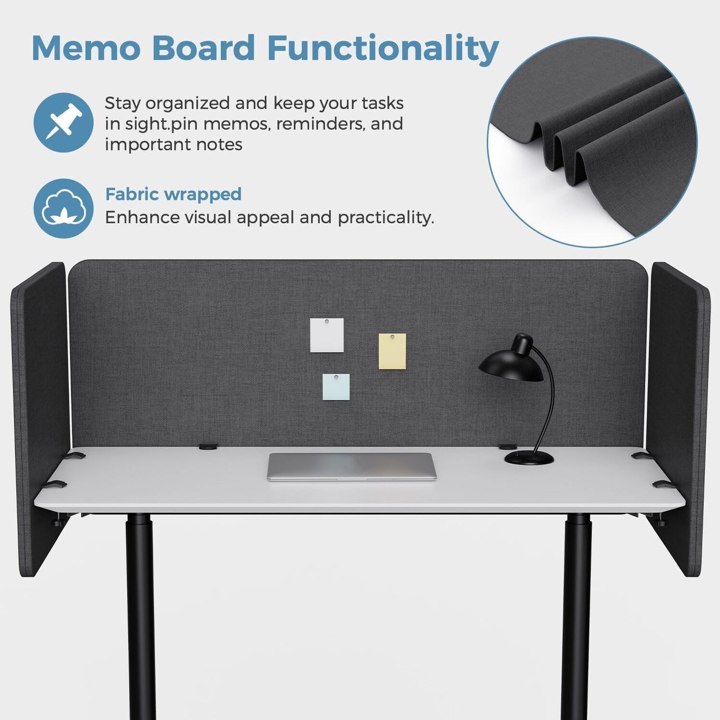 47.2 Inch Desk Divider Panels Set, Acoustic Divider Panel for Privacy, Fabric Wrapped Room Dividers for Office, Easy Assemble, Dark Grey