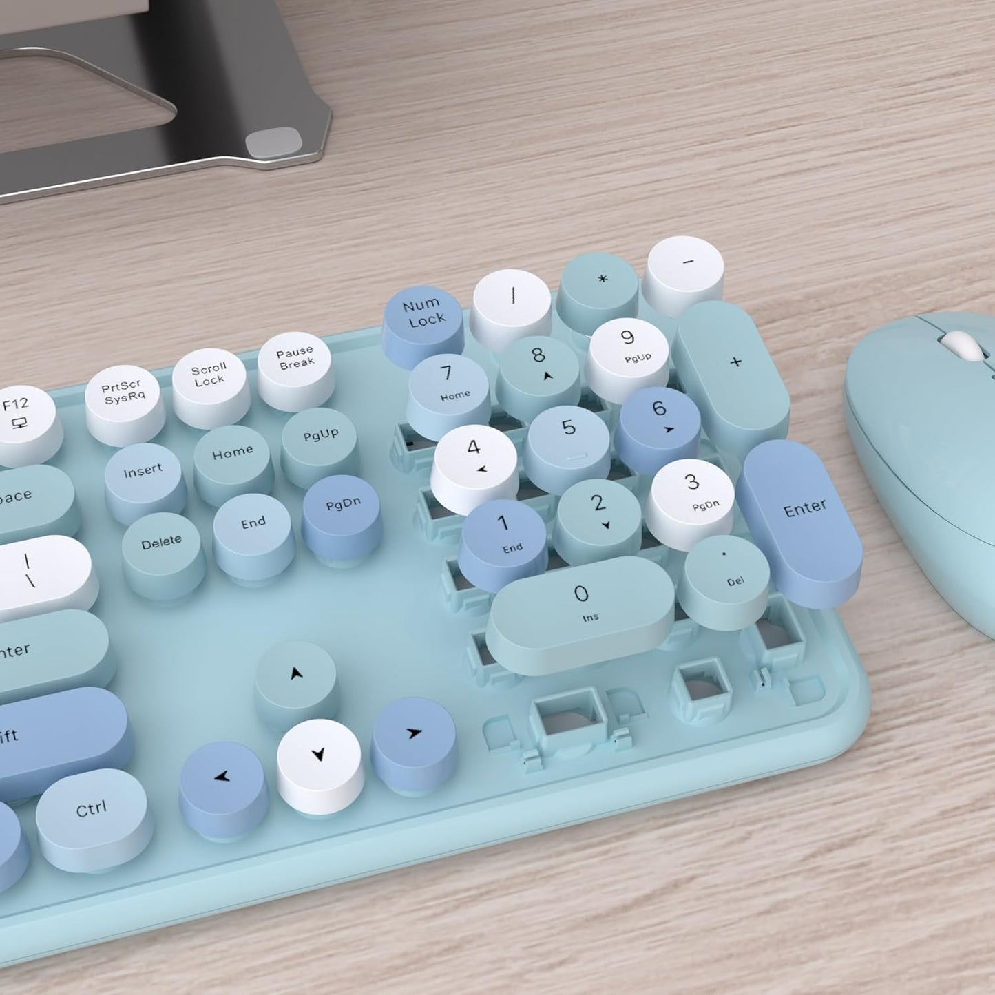 UBOTIE Colorful Computer Wireless Keyboard Mouse Combos, Typewriter Flexible Keys Office Full-Sized Keyboard, 2.4GHz Dropout-Free Connection and Optical Mouse (Blue-Colorful)