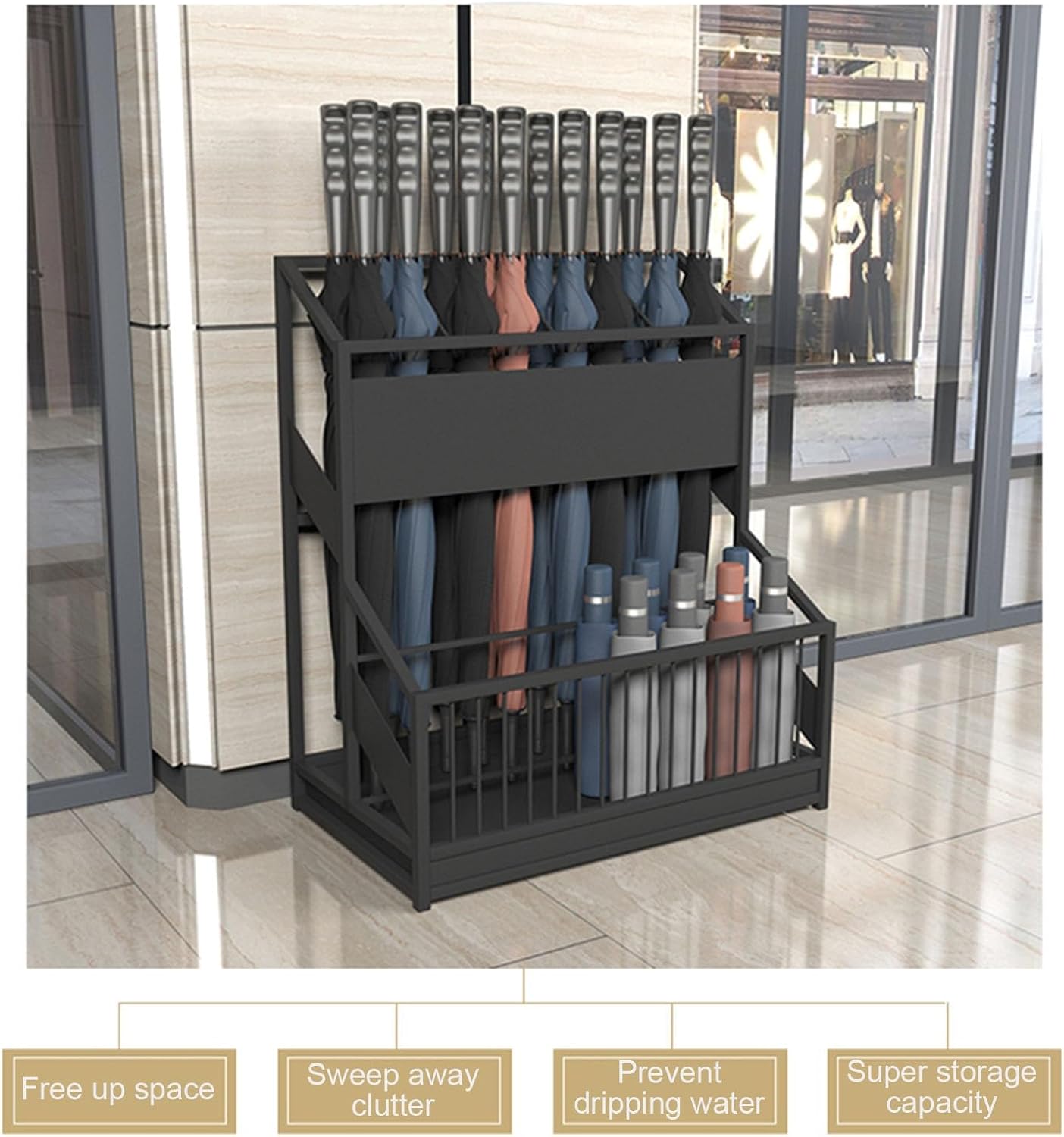 Large Capacity Commercial Metal Umbrella Holder，School Office Hotel Corridor Entrance Umbrella Organizer，Large-capacity Standing Umbrella Standumbrella Stand Indoor Entryway，Metal Umbrella Holder(Gold