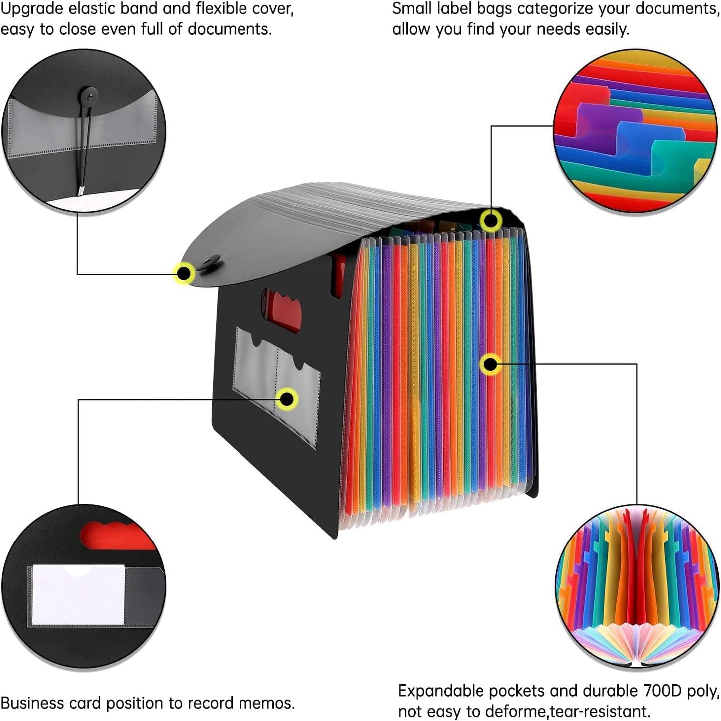 CHEPULA 2 Pack 24 Pockets Accordion File Organizer, A4 Multicolored Expanding File Folder, Large Capacity File Organizer Expandable Folder with Expandable Cover Document Organizer File Box
