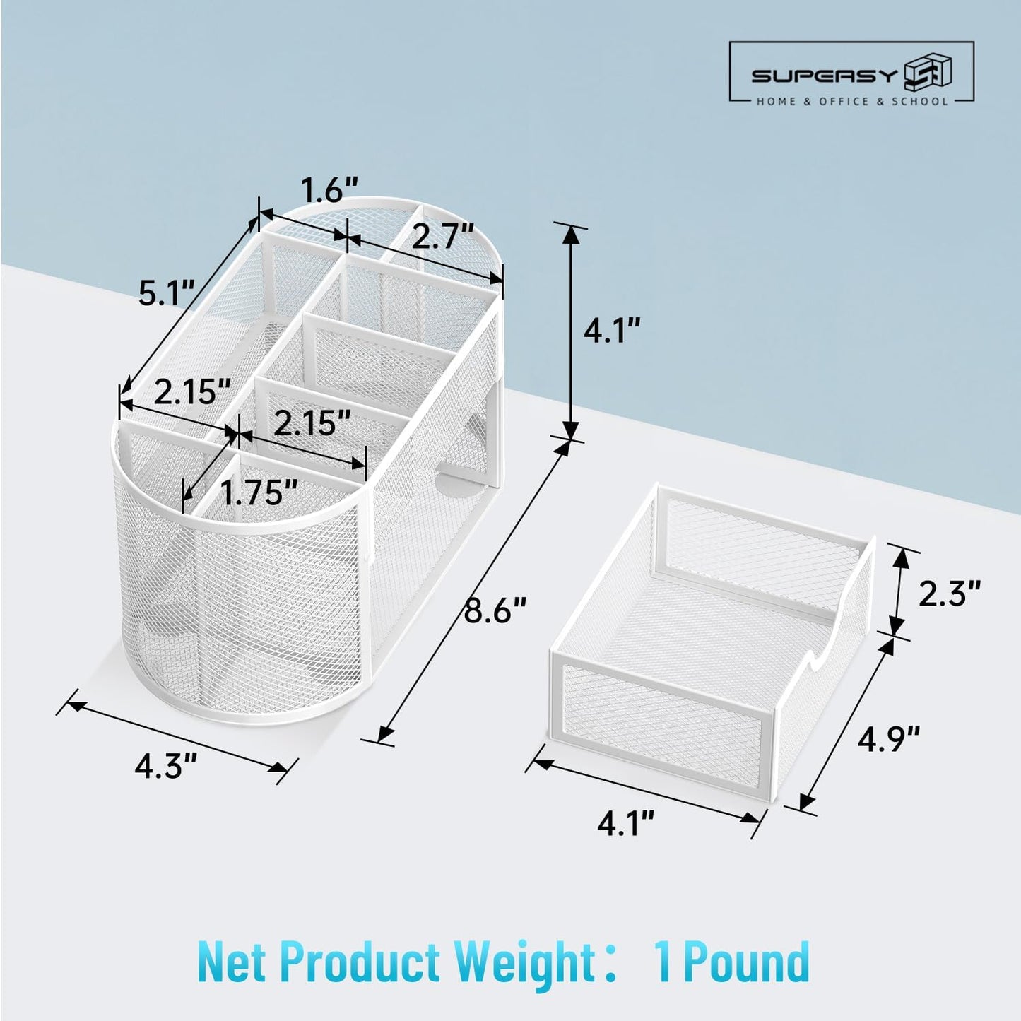 SUPEASY Mesh Desk Organizer, Desk Accessories & Workspace Organizers with Drawers, Pencil Holder for Desk with 9 Compartments for Office Suppliess, 8.6 x 4.3 x 4.1 Inch, White