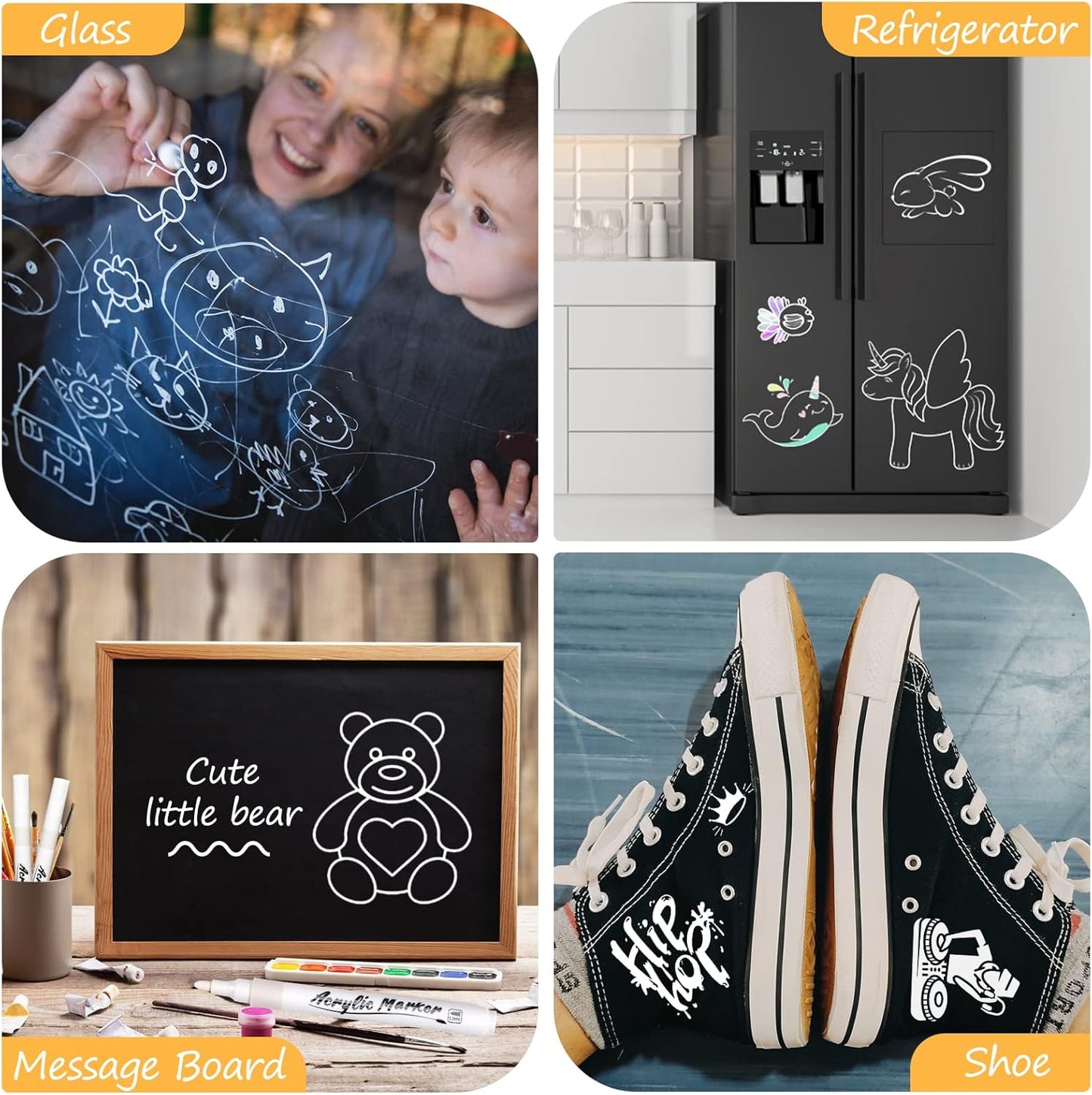 White Markers Pen, 8 Pack Paint Pens, Fine Tip Acrylic White Permanent Markers for Sketching, Drawing, Wood, Rock, Tyres, Plastic, Leather, Glass, DIY Painting