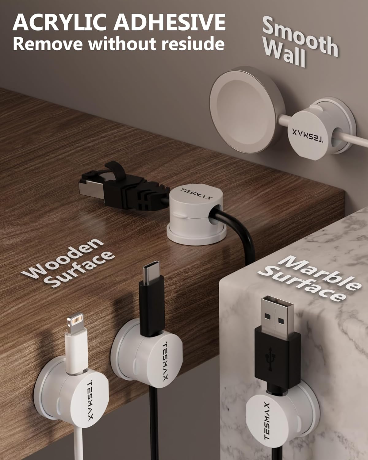 Magnetic Cable Clips 360° Rotation Cord Holder, 6Pack Cord Organizer 1s Lock Cable Smooth Adjustable Desk Organizers and Accessories, Adhesive Cord Clips for Nightstand,Phone,Wall,Car,Home Office