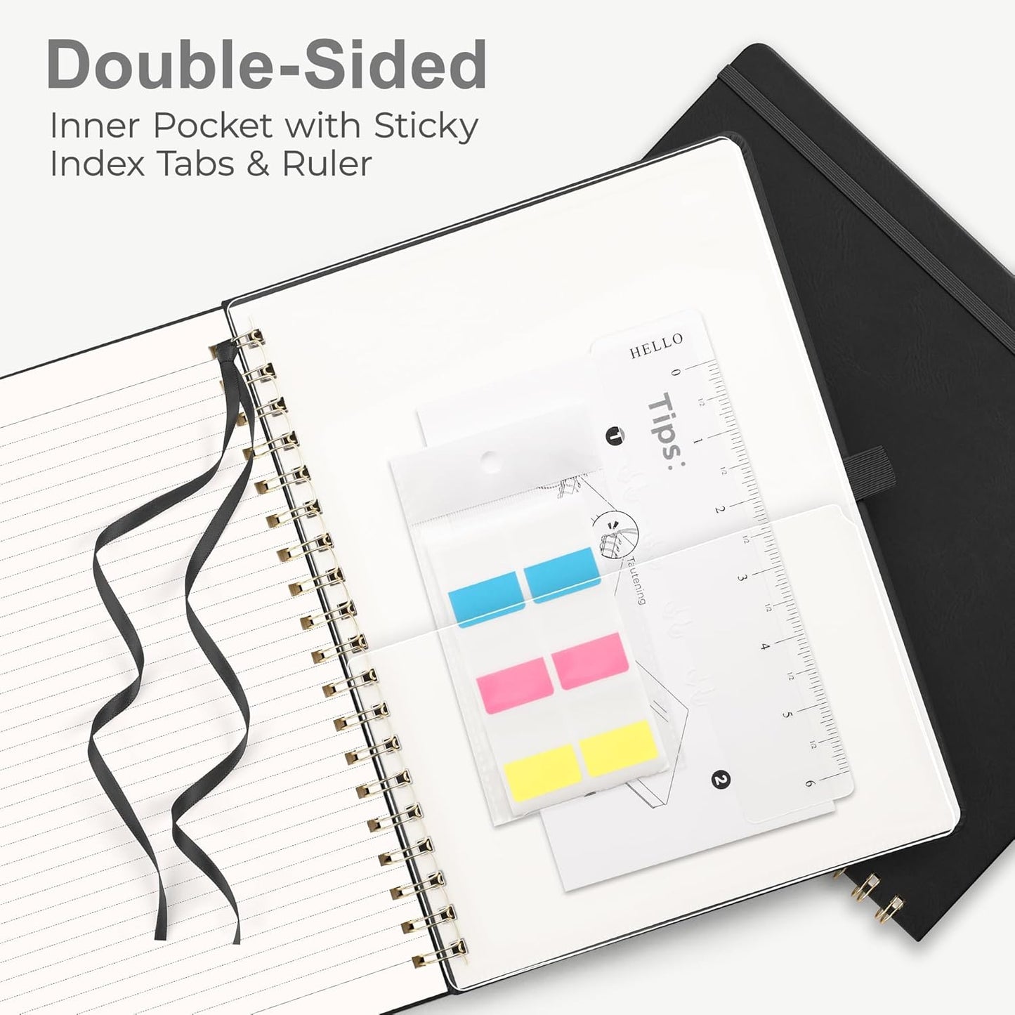 RETTACY Spiral Journal Notebook, 110 Numbered Pages, A4 Large Size (8.5'' x 11''), for Men & Women, Journaling, Writing, Work & Office, Leather Hardcover, 100 GSM Thick Paper (Black)