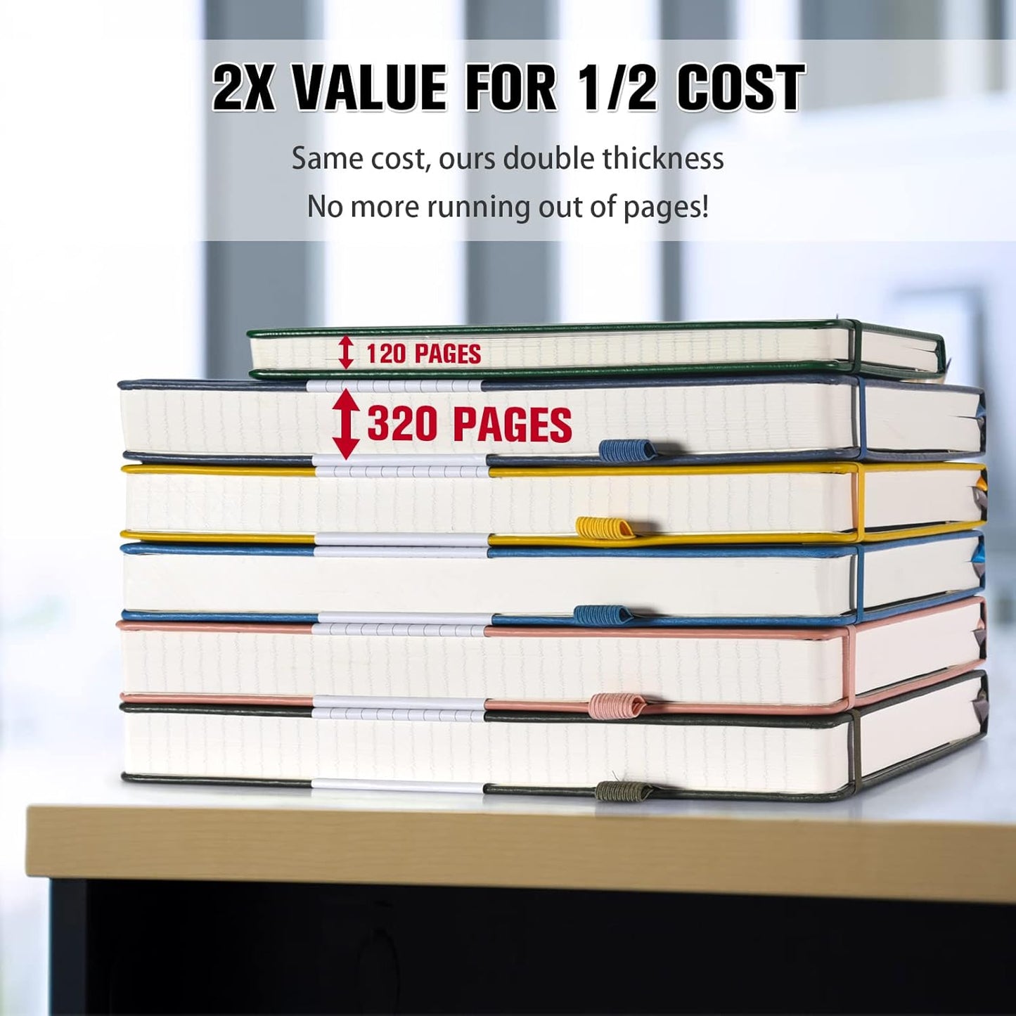 5 Pack College Ruled Notebook, 312 Numbered Pages Thick Notebooks Bulk, 100gsm No Bleed Paper Hardcover Leather Journal, Lined Journal Notebook Set for Women Men School Office, A5, Multicolor