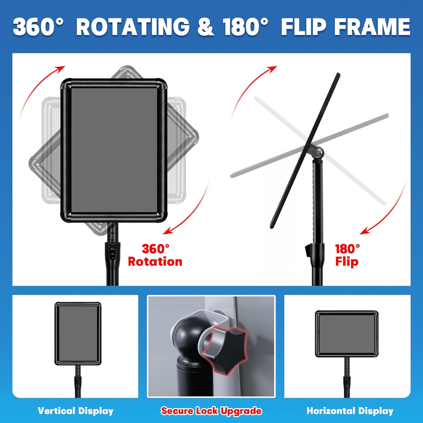 4 Pack Sign Stand for Display - Adjustable 8.5x11 Inch Floor Standing Sign Holder, Pedestal Poster Stand for Vertical&Horizontal View, Indoor&Outdoor Use for Business, Mall, Restaurant - Black