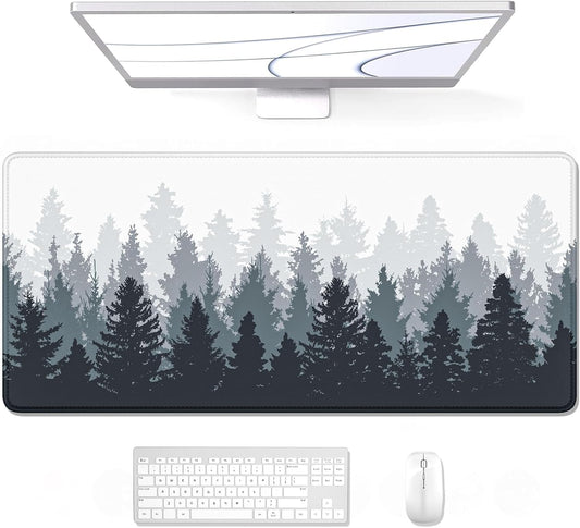 Auhoahsil Large Gaming Mouse Pad, Forest Theme XXL 35.4 x 15.7 in Desk Pad Stitched Non-Slip Rubber Long Computer Mousepad Thin Extended Full Size Desk Mat for Desktop, Laptop, Wireless Mice, White