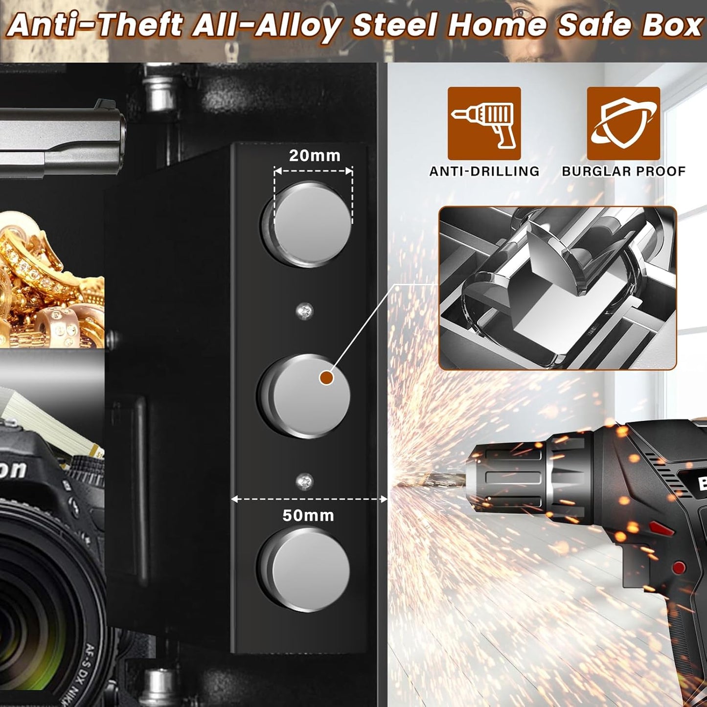 Smal Safe for Home, Home Safe Box With Programmable Keypad and Removable Shelf, Anti-Theft Digital Safety Box for Money Firearm Medicines Valuables, 13.8"W x 9.8"D x 9.8"H