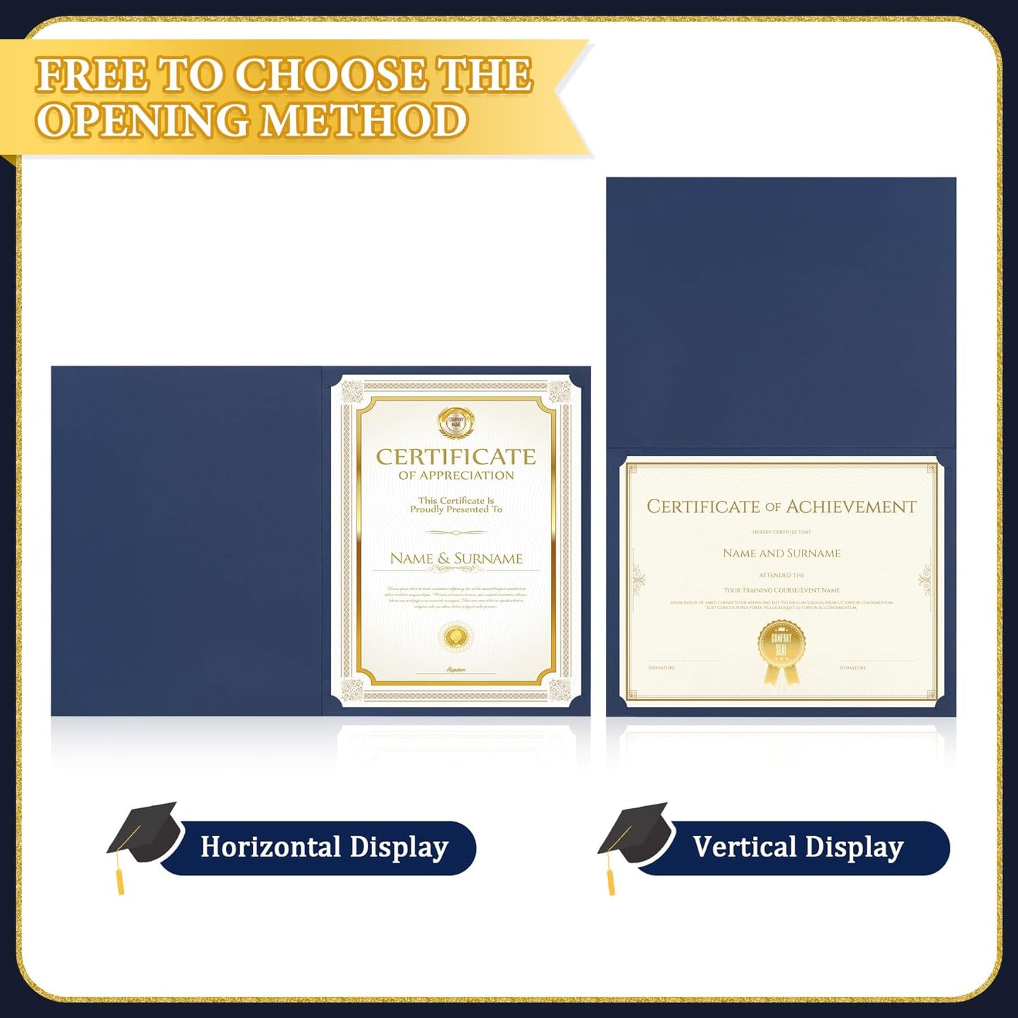 Ndsox 30 Packs Certificate Holders Navy Blue Diploma Covers Gold Foil Border - 350GSM Graduation Diploma Holders for Letter Size 8.5" x 11" Award Certificate Paper, Cardstock, Business Documents