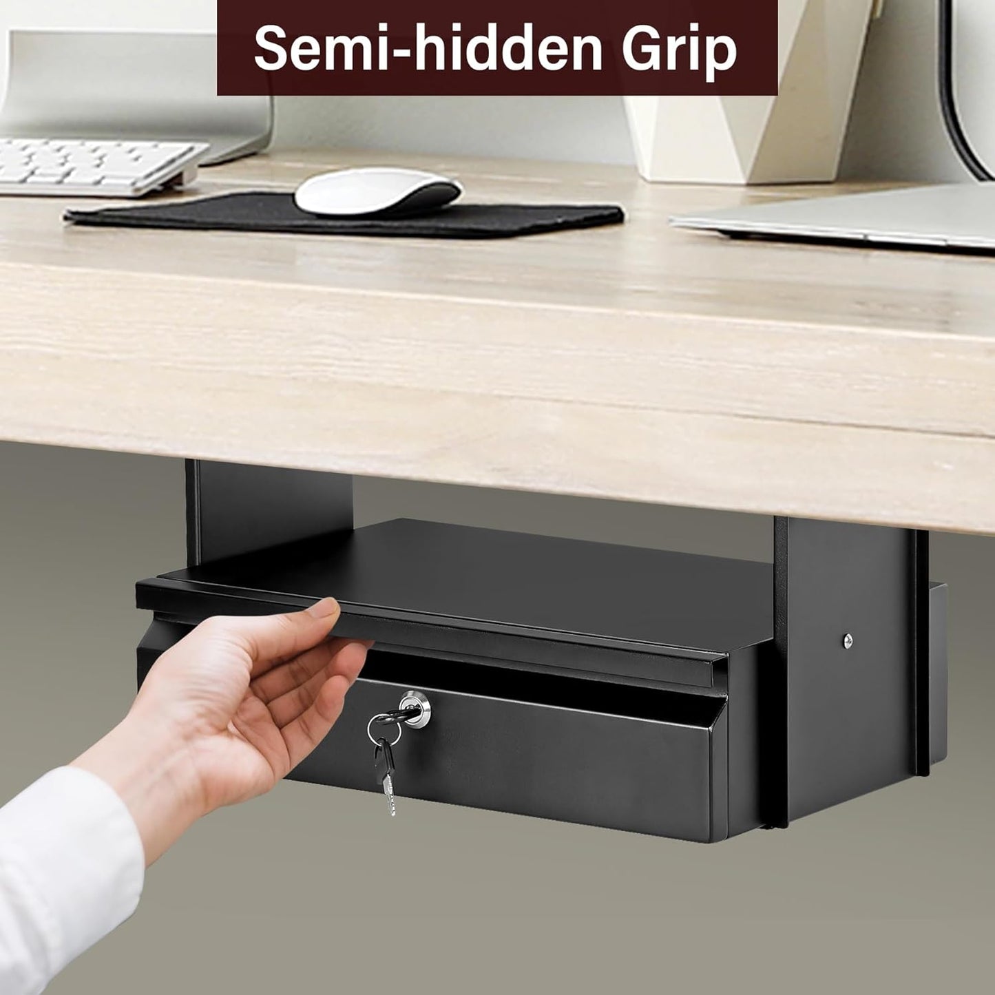 Under Desk Drawer 15.7" x 11.8" x 4.3", Under Desk Pull Out Drawer with Lock and Keys, 4.3” & 7.5” Optional Bracket Height, Storage Organizer for Workbench with Drawers
