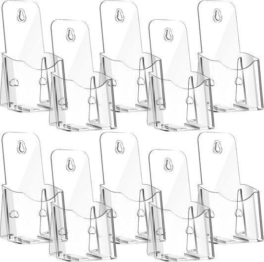10 Pieces Acrylic Brochure Holder Stand Pamphlet Holder 4 x 7.9 Inches Clear Literature Display Rack Plastic Flyer Display Stand for Vendors, Brochure, Trifold, Magazine, Pamphlet, Booklets, Menu