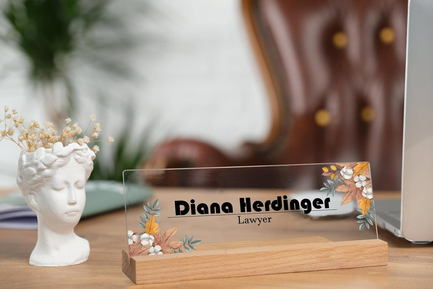 Custom Acrylic Name Plate, Office Name Plate, Personalized Name Plate, New Job Gift, CoWorker Gift, Custom Office Desk Decor, Phd Gift (Flower designers)
