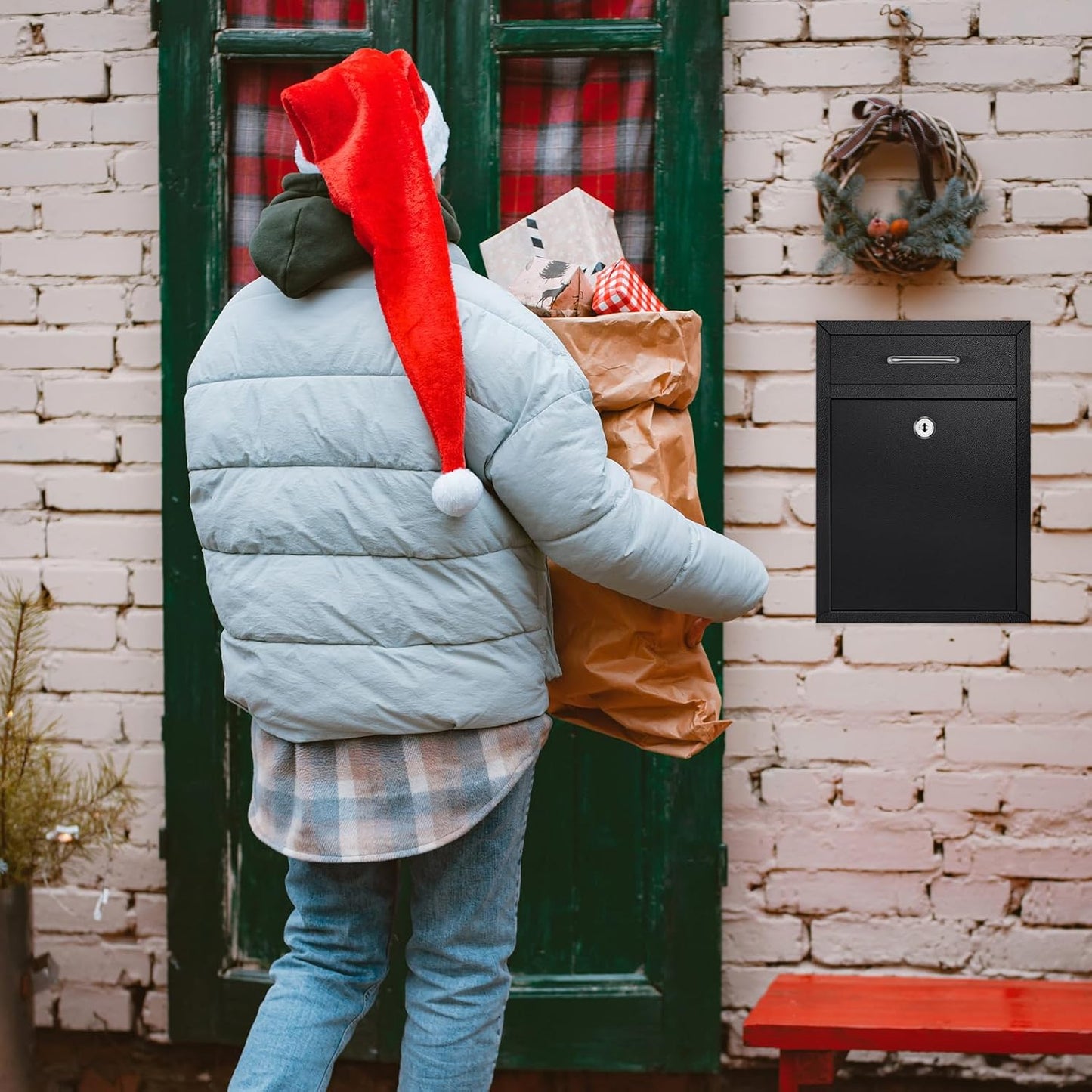 Locking Mailbox with Key for Outdoor 12.2 x 8.5 x 3 Inches Large Wall Mount Mail Box with Lock Security Mail Drop Metal Collection Boxes Hanging Secure Postbox(Black)