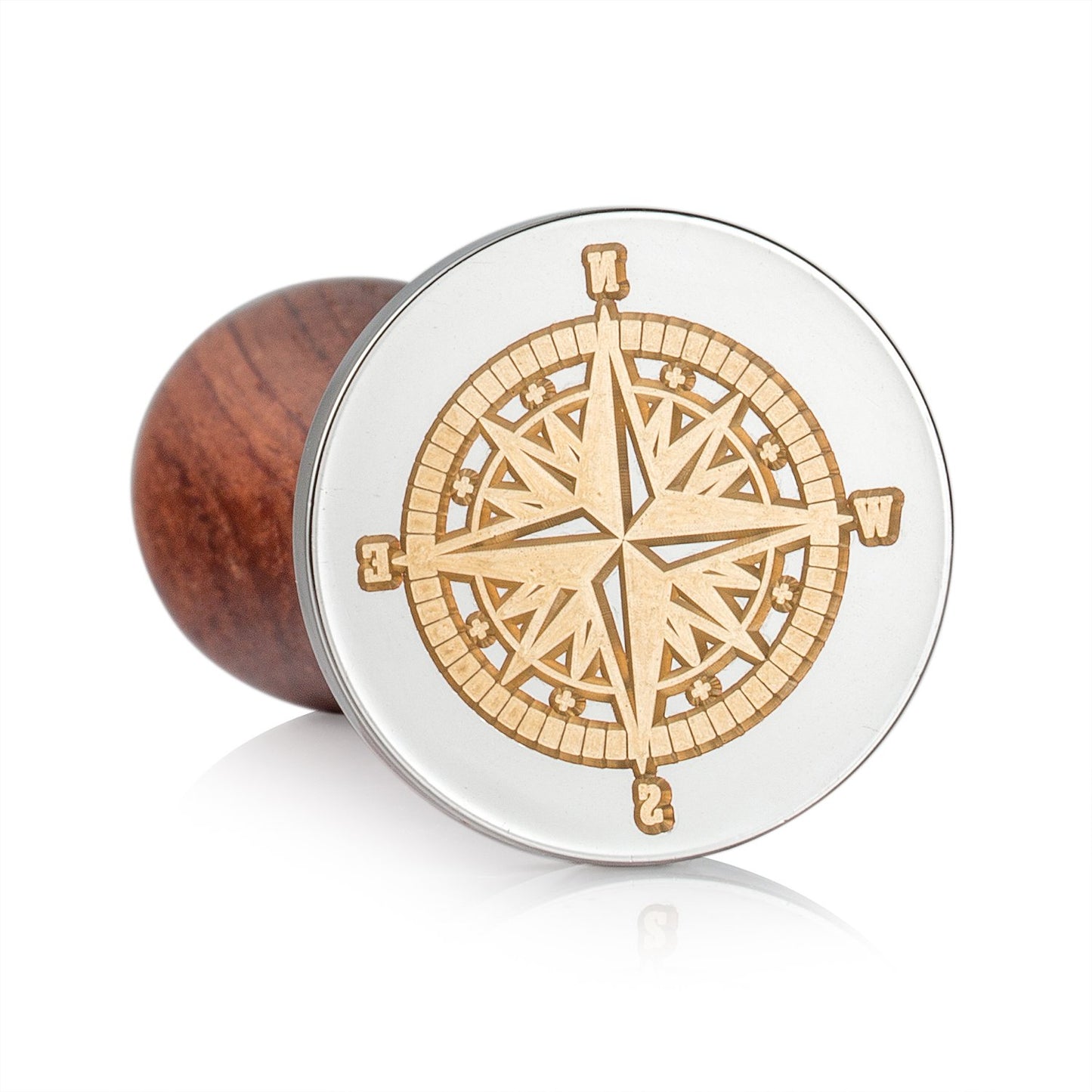 Mceal Wax Seal Stamps Large Seal 1 1/5"(30mm) Dia, Silver Brass Head with Wooden Handle (Compass)