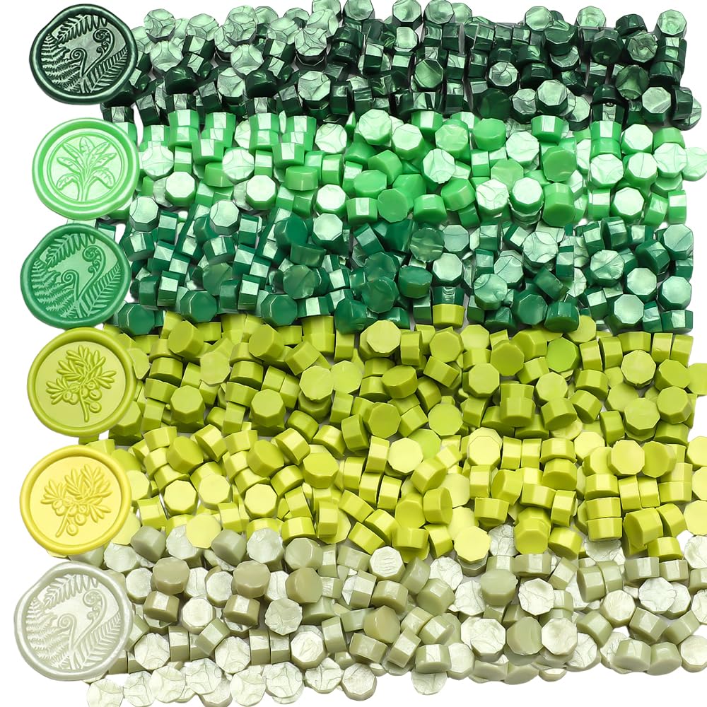 600pcs Green Wax Seal Beads,6 Assorted Sealing Beads Ideal for Wax Seal Stamp Wedding Letter Envelope Decor Wine Bottle Sealing Decoration (Green Series)