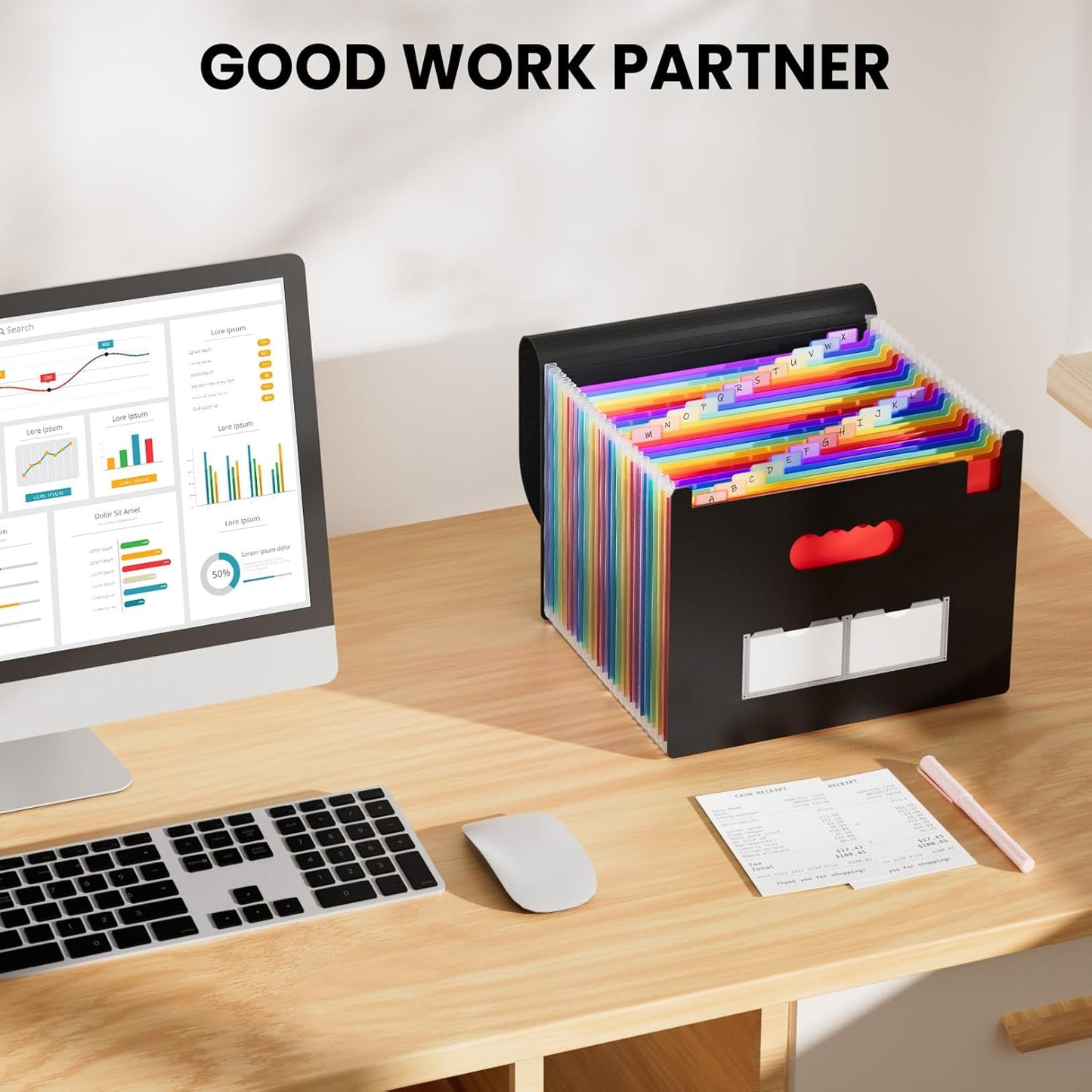 Sooez 24 Pockets Expanding File Folder with Blank Labels, According File Organizer with Expandable Cover, Desktop Accordion Folders Letter A4 Paper Document Storage Organizer, Purple