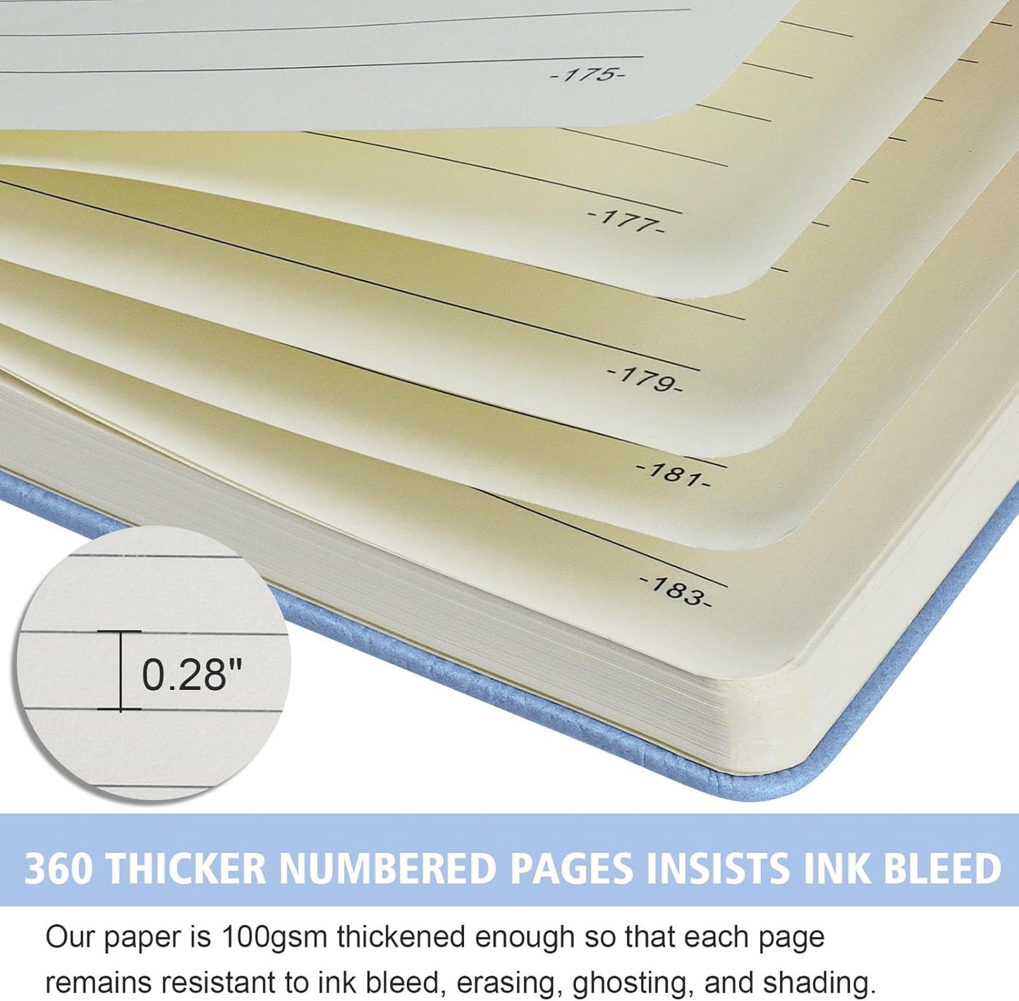 Lined Journal Notebook, 1 Pack (Sky Blue), 360 Pages, 9.8 inches x 6.9 inches - 100 gsm Thick Paper, Hardcover