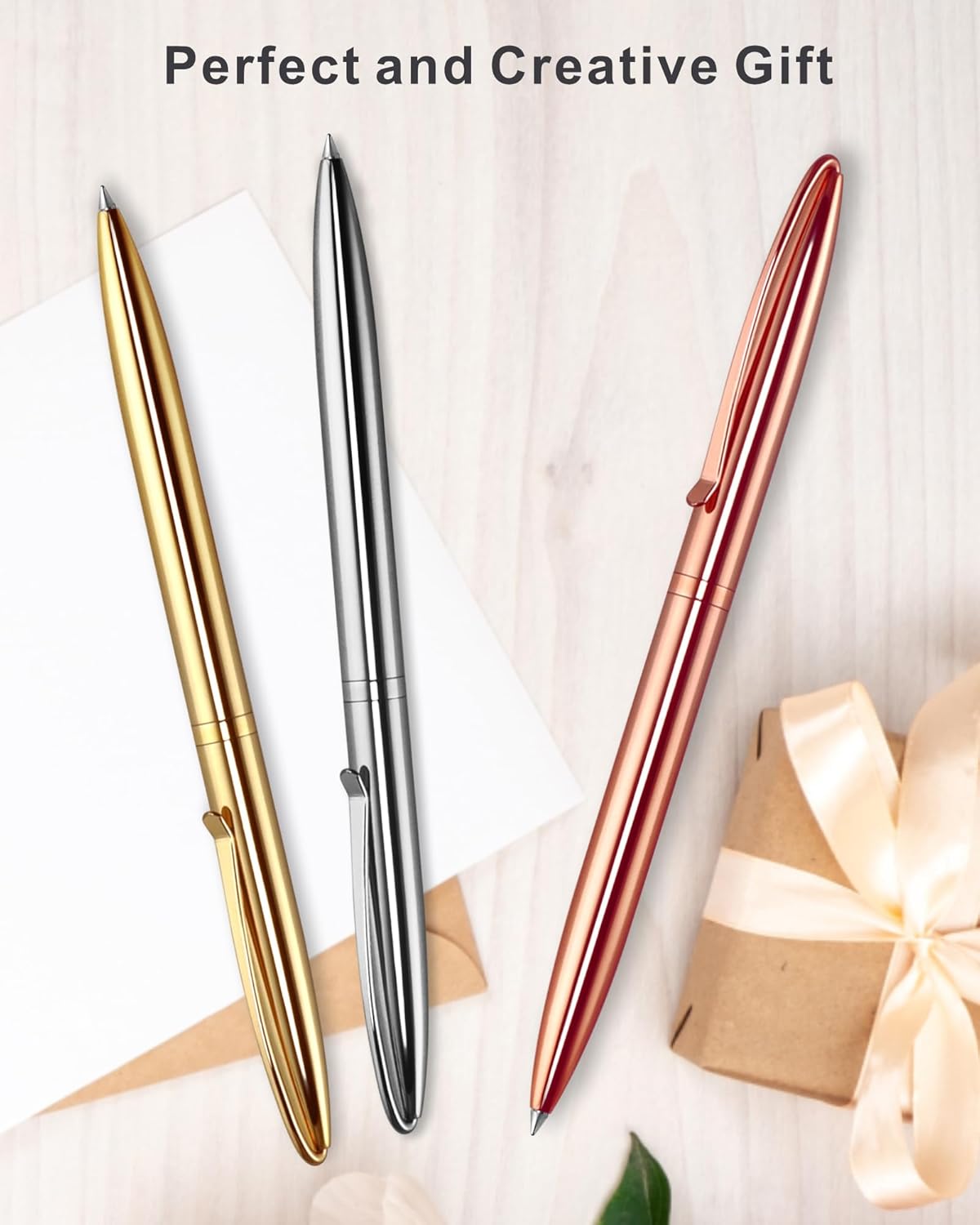 Cambond Ballpoint Pens Fancy Pens - Wedding Guest book with Pen for Journaling Uniform Christmas Gift Gold Pen Black Ink Pens 1.0mm Medium Point, 3 Pens with 6 Refills (Gold)