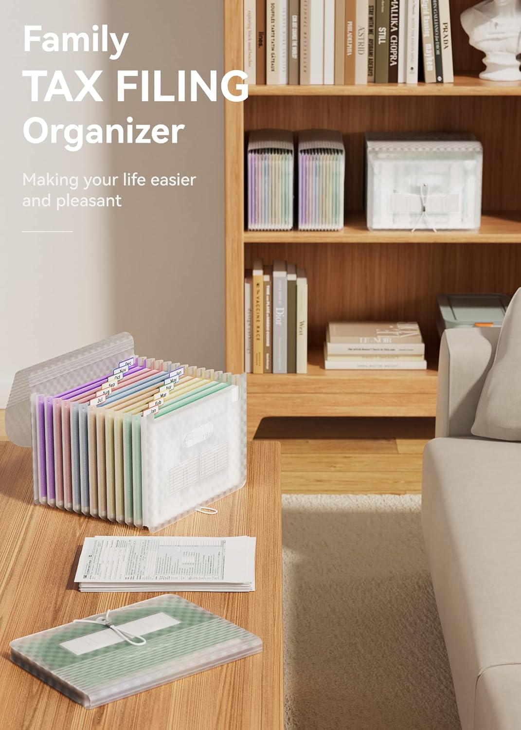 ABC life 12 Pockets Accordion File Organizer Expanding File Folders, Portable Monthly Bill Receipt Document Organizer, Expandable Accordian Filing Folder Letter A4 Size, Colored Tabs (Green)